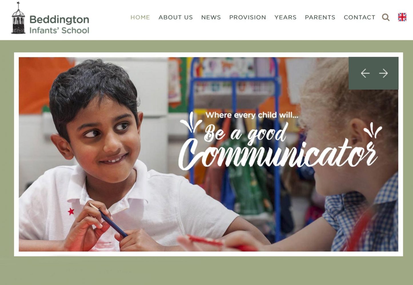 Natural school website photography by James Robertshaw - Screenshot of hompage of Beddington Infants school