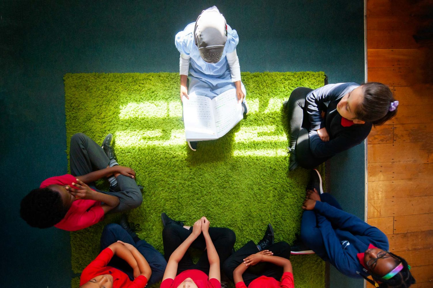 Islington school website photography of pupils reading in a group 